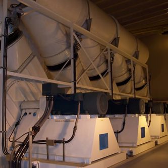 Industrial Fans Five 60000 CFM FRP Fans with Duct System and Dampers