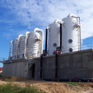 Five Large Diameter Air Stripper Units Mounted on Clear Well